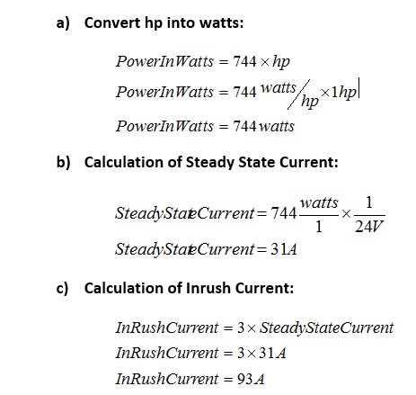 motor dc current inrush calculate formula ametherm limit calculation efficiency watts three