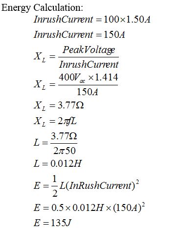 Calculate the amount of inrush energy absorbed by ICL